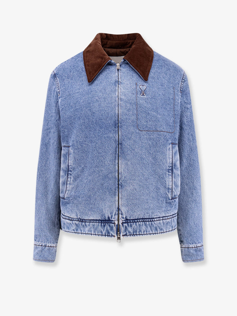 AMI Paris AMI Paris Ami De Coeur Padded Denim Jacket Blue - World Class Fashion