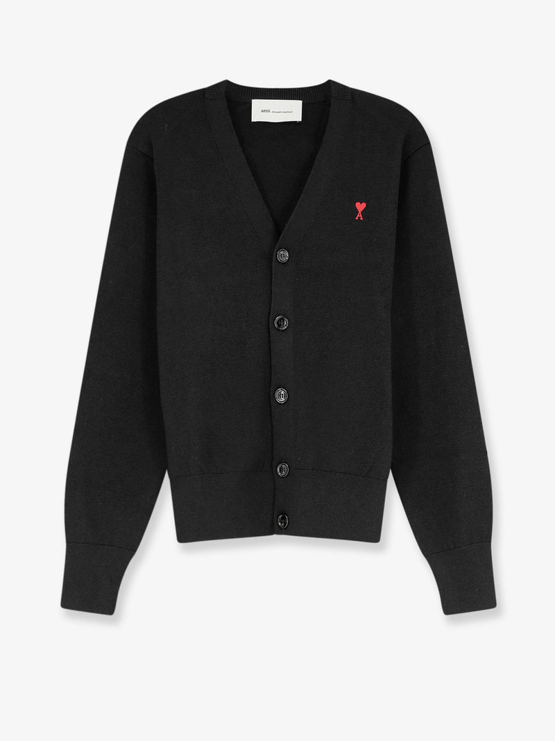 AMI Paris AMI Paris Wool Cardigan with Logo Embroidery Black - World Class Fashion