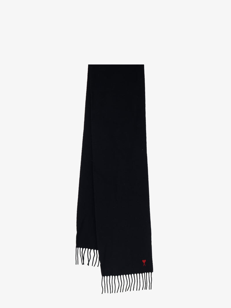 AMI Paris AMI Paris Wool Scarf with Ami De Cœur Embroidery Black - World Class Fashion