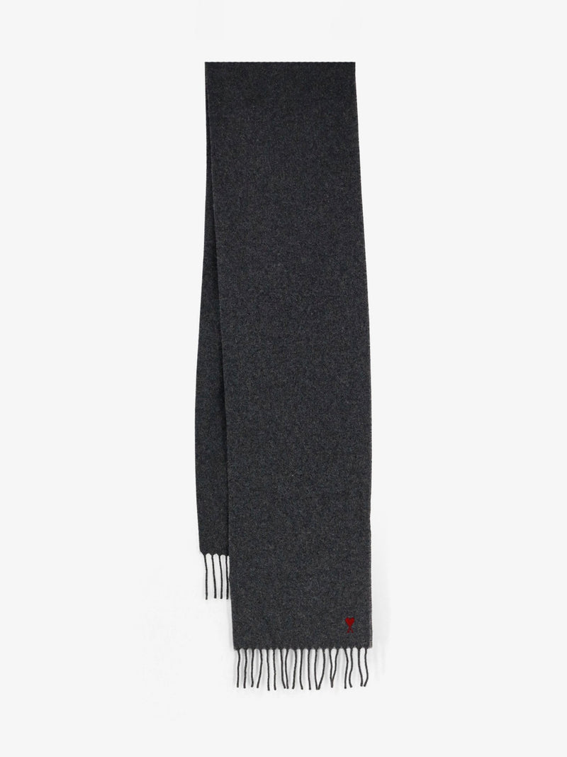 AMI Paris AMI Paris Wool Scarf with Ami De Coeur Embroidery Black - World Class Fashion