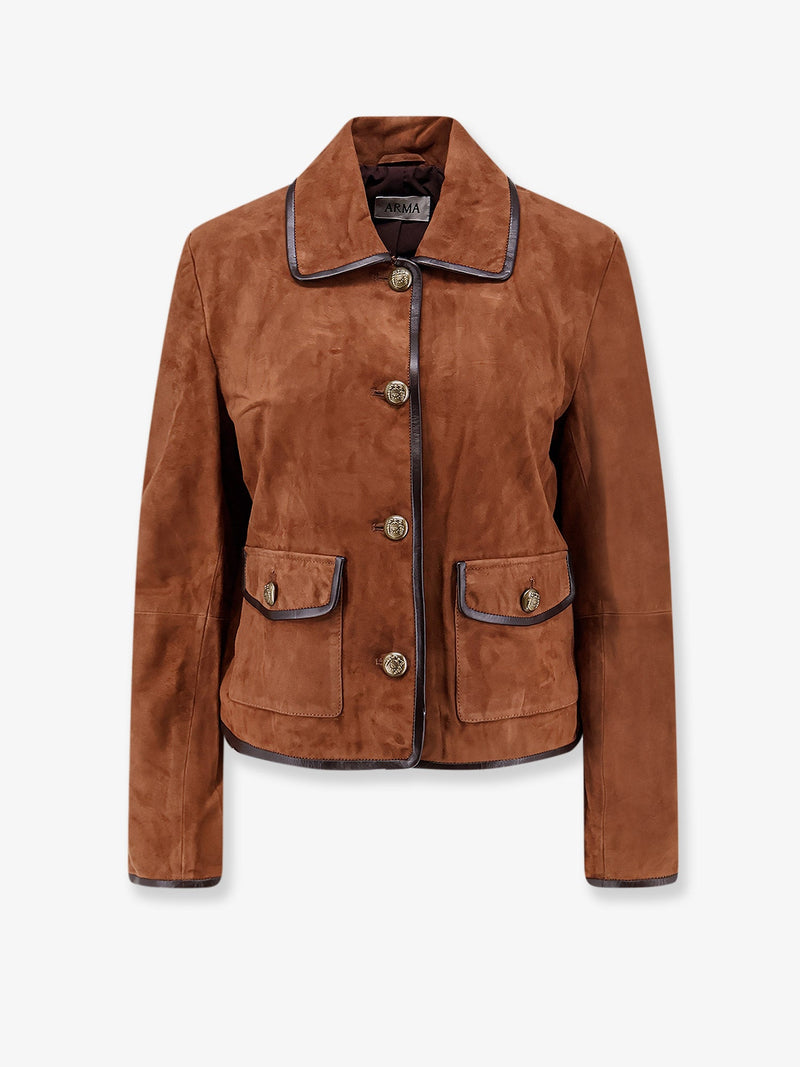 Arma Arma Yasmine Suede Jacket With Leather Trim Brown - World Class Fashion