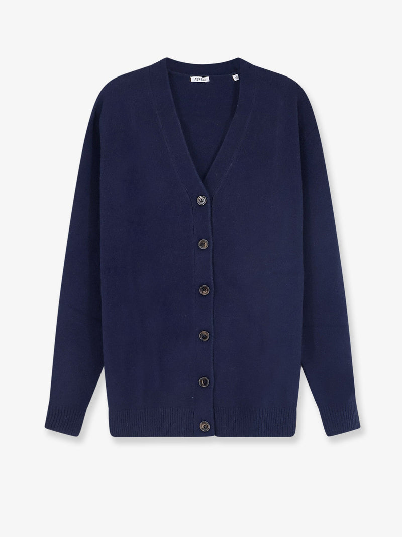 Aspesi Aspesi Wool and Cashmere Blend Cardigan Blue - World Class Fashion