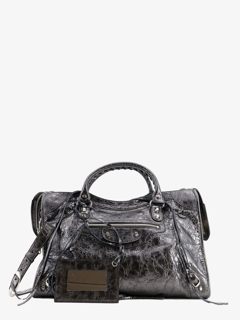 Balenciaga Balenciaga Le City Medium Metallic Leather Handbag Grey - World Class Fashion