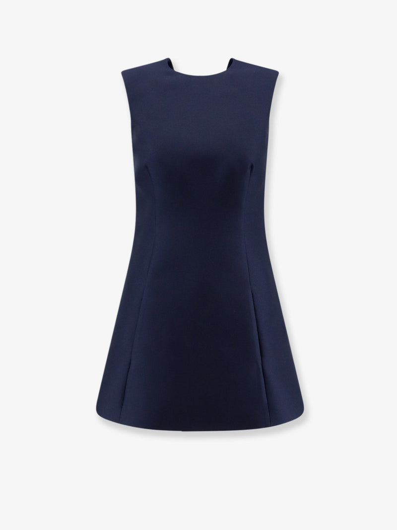 Balenciaga Balenciaga A-Line Merino Wool Silk Blend Dress Blue - World Class Fashion