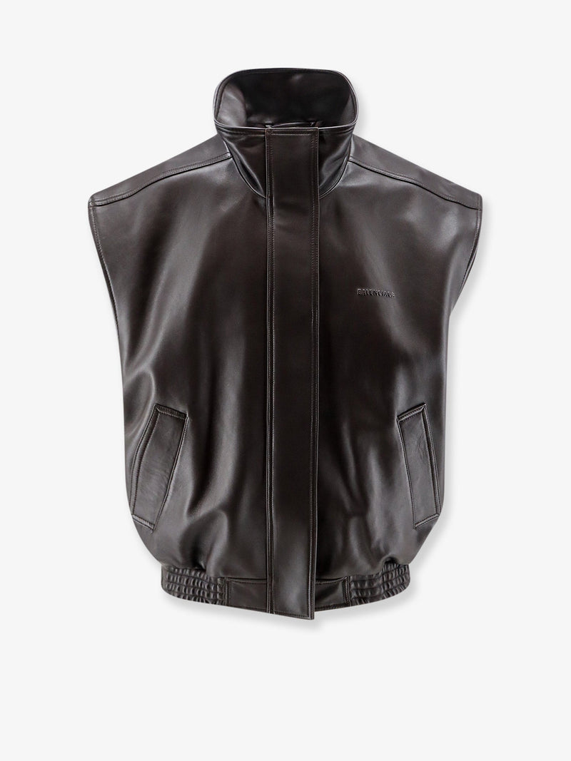 Balenciaga Balenciaga Leather Sleeveless Jacket Brown - World Class Fashion