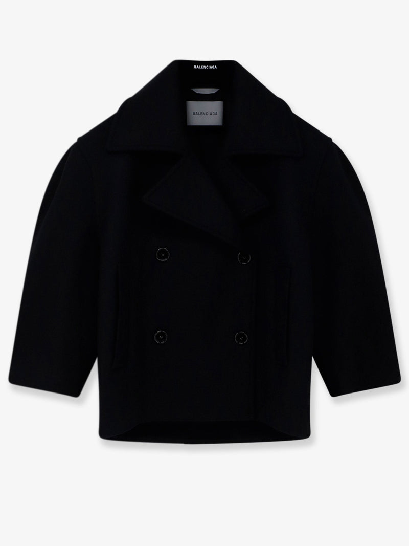 Balenciaga Balenciaga Compact Double-Wool Cocoon Peacoat Black - World Class Fashion