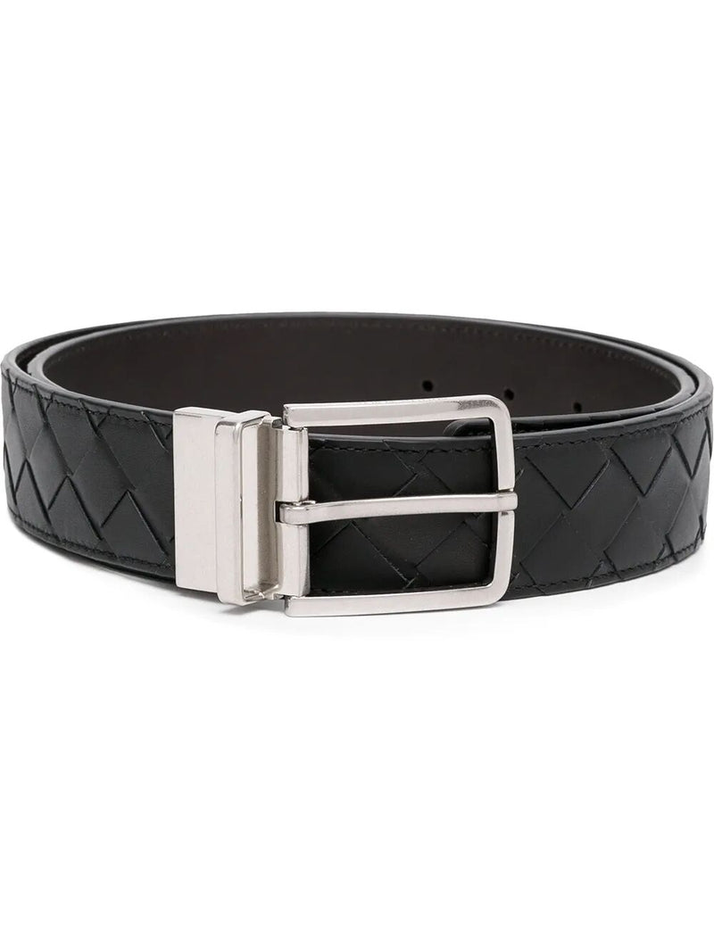 Bottega Veneta Bottega Veneta Reversible Leather Belt Black/Fondant/Silver - World Class Fashion