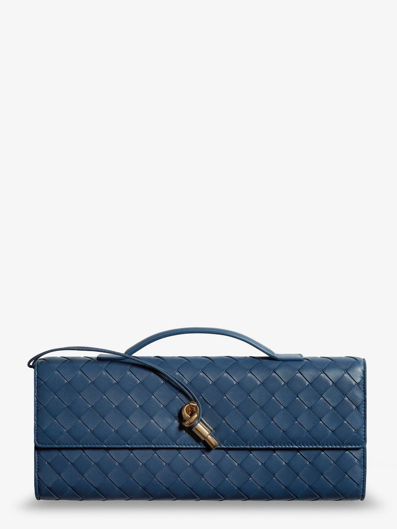 Bottega Veneta Bottega Veneta Andiamo Leather Clutch Blue - World Class Fashion