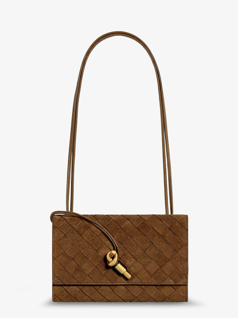 Bottega Veneta Bottega Veneta Pochette Andiamo Suede Crossbody Bag Brown - World Class Fashion
