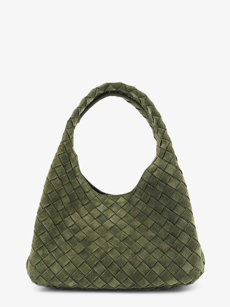 Bottega Veneta Bottega Veneta Campana Intrecciato Suede Shoulder Bag - World Class Fashion