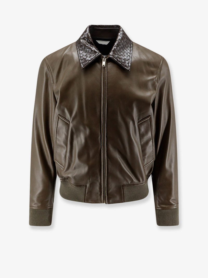 Bottega Veneta Bottega Veneta Leather Jacket Green with Intrecciato Detail - World Class Fashion