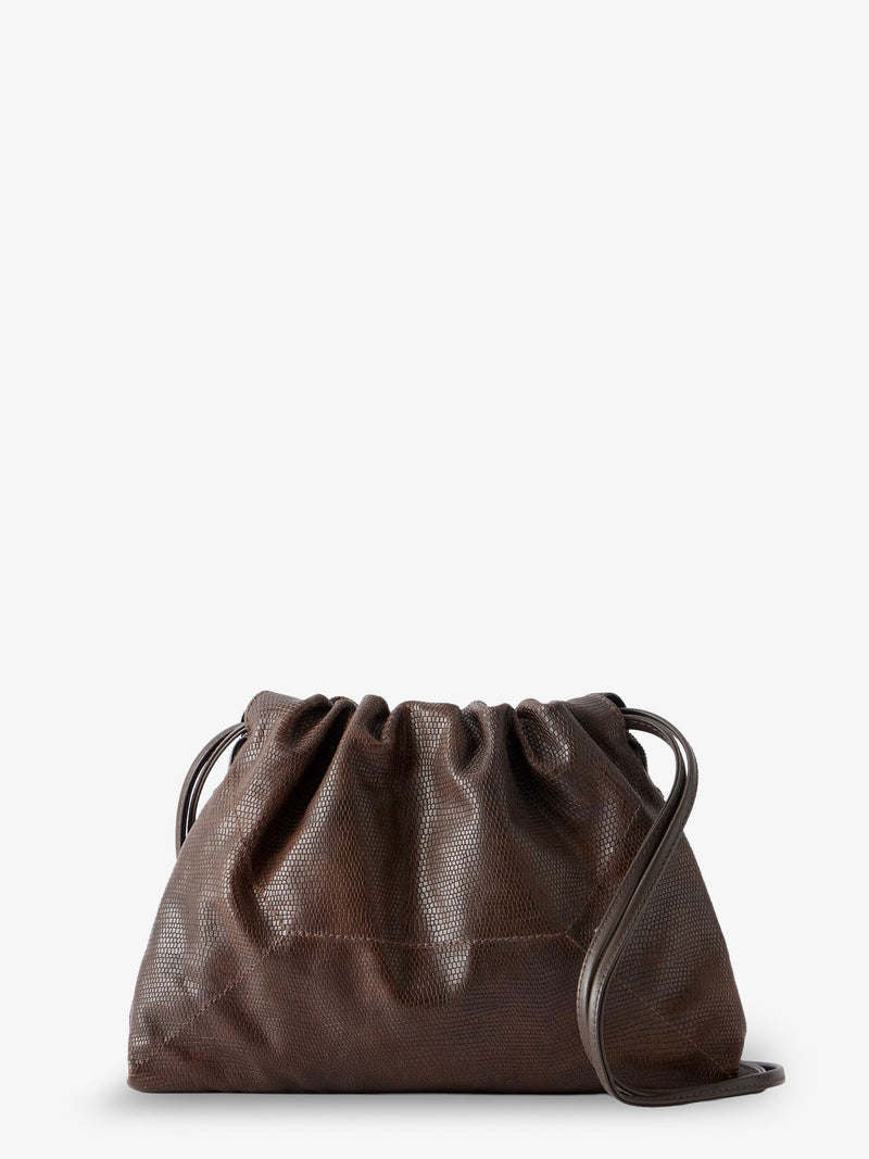 Brunello Cucinelli Brunello Cucinelli Reptile Print Leather Crossbody Bag Brown - World Class Fashion