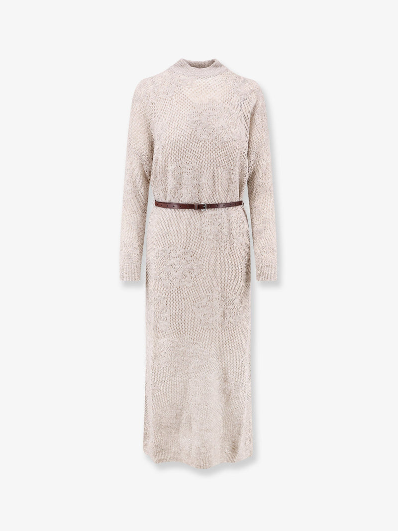 Brunello Cucinelli Brunello Cucinelli Mohair Wool Blend Long Dress Grey - World Class Fashion