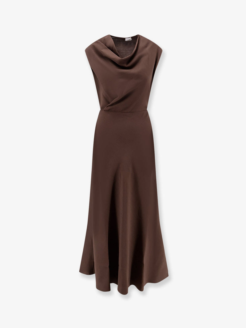 Brunello Cucinelli Brunello Cucinelli Flared Twill Virgin Wool Dress Brown - World Class Fashion