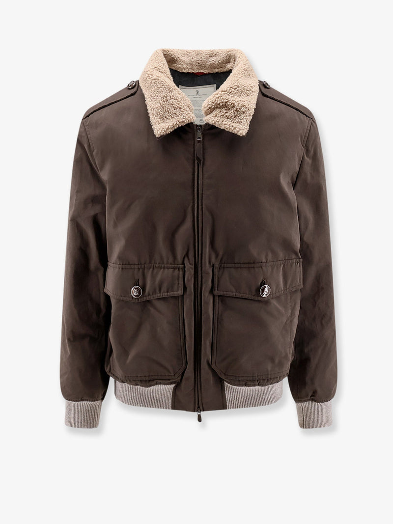 Brunello Cucinelli Brunello Cucinelli Cotton Blend Jacket Brown with Fur Collar - World Class Fashion