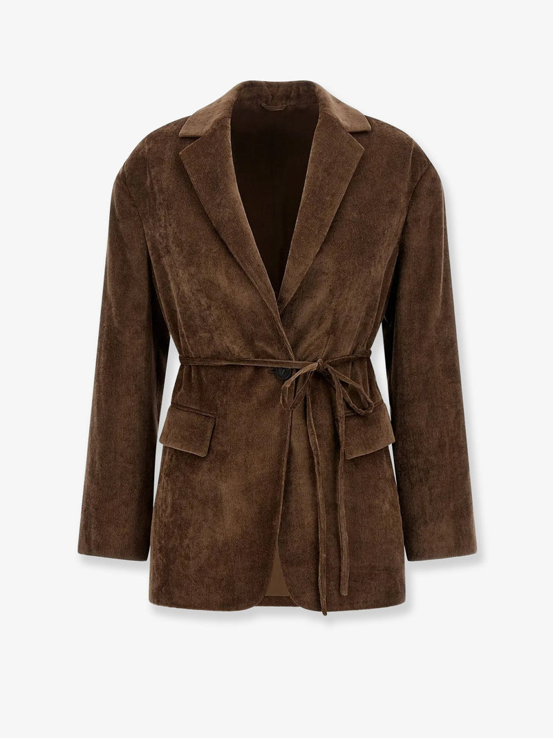 Brunello Cucinelli Brunello Cucinelli Corduroy Blazer with Belt Brown - World Class Fashion