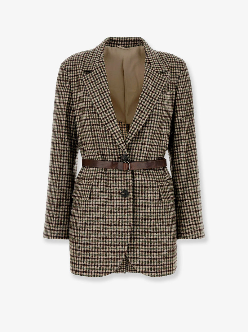 Brunello Cucinelli Brunello Cucinelli Madras Blazer with Belt Brown - World Class Fashion