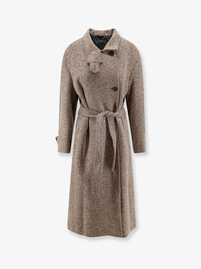 Brunello Cucinelli Brunello Cucinelli Herringbone Coat Beige Women - World Class Fashion