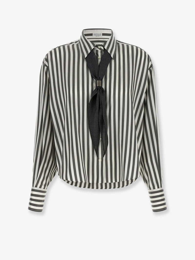 Brunello Cucinelli Brunello Cucinelli Striped Silk Shirt Grey Women - World Class Fashion