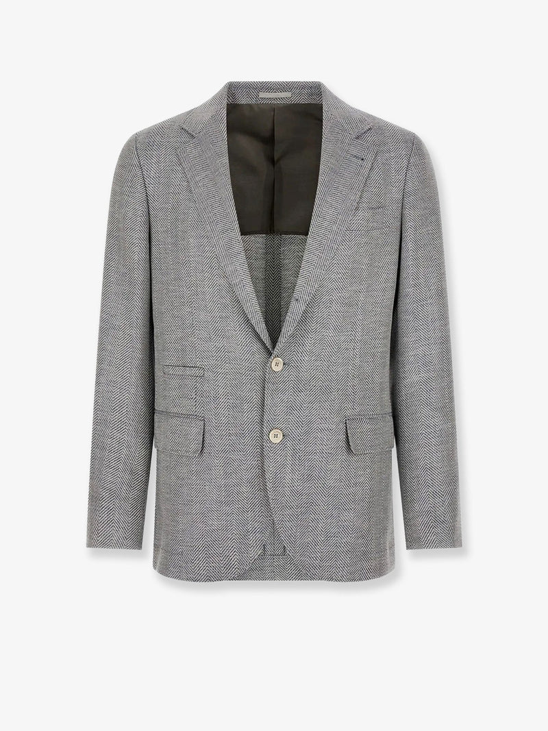 Brunello Cucinelli Brunello Cucinelli Wool Alpaca Silk Chevron Blazer Blue - World Class Fashion