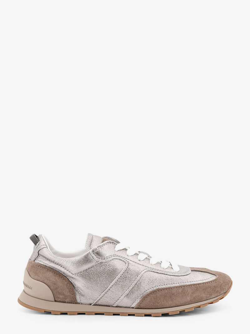 Brunello Cucinelli Brunello Cucinelli Laminated Leather and Suede Sneakers Silver - World Class Fashion