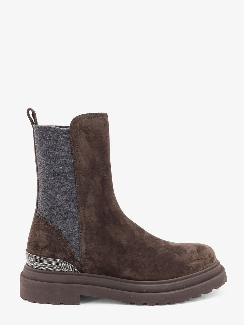 Brunello Cucinelli Brunello Cucinelli Suede Boots with Monili Brown - World Class Fashion