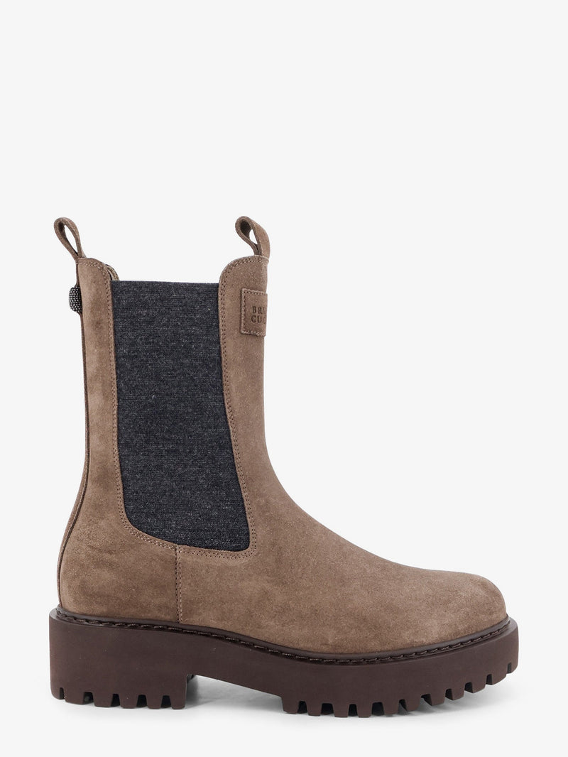 Brunello Cucinelli Brunello Cucinelli Suede Boots with Precious Loop Beige - World Class Fashion