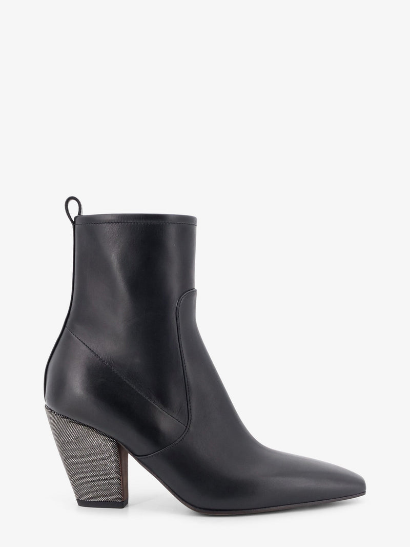 Brunello Cucinelli Brunello Cucinelli Precious Heel Leather Ankle Boots Black - World Class Fashion