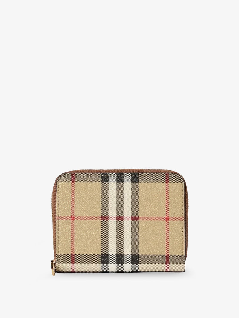 Burberry Burberry Coated Canvas Check Wallet Beige - World Class Fashion