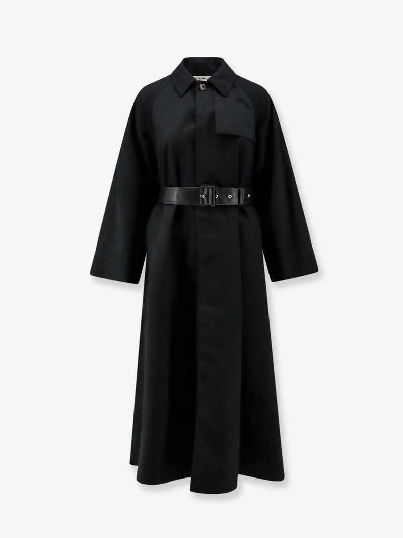 Celine Celine Flared Waterproof Coat Black with Leather Belt - World Class Fashion