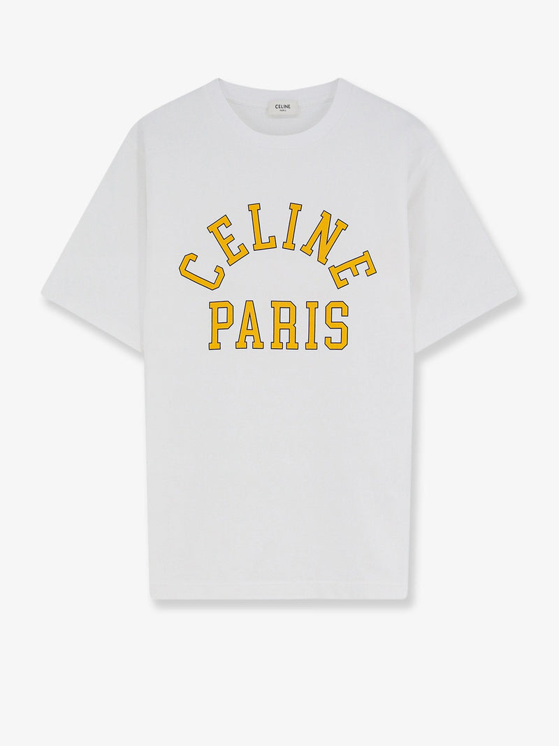 Celine Celine Cotton T-Shirt with Logo Print White - World Class Fashion