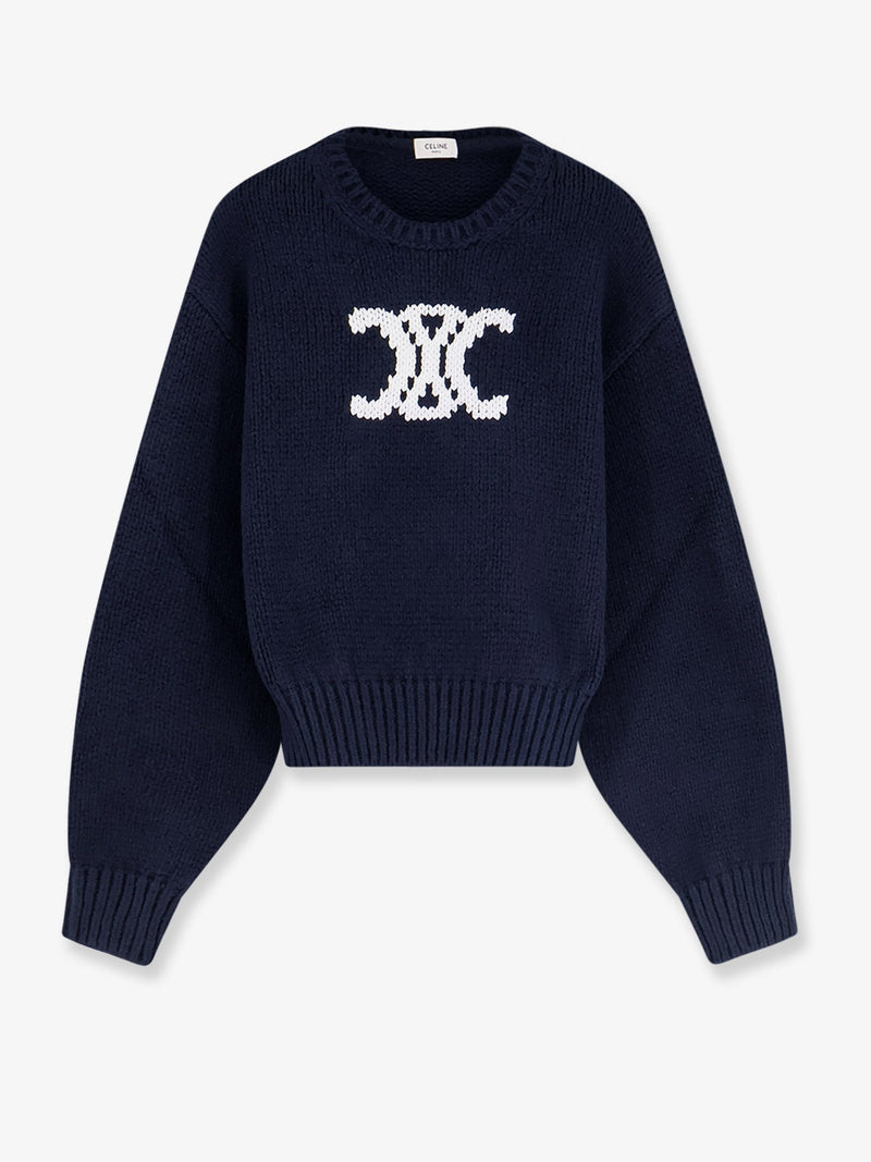 Celine Celine Triomphe Cotton Blend Sweater Blue - World Class Fashion