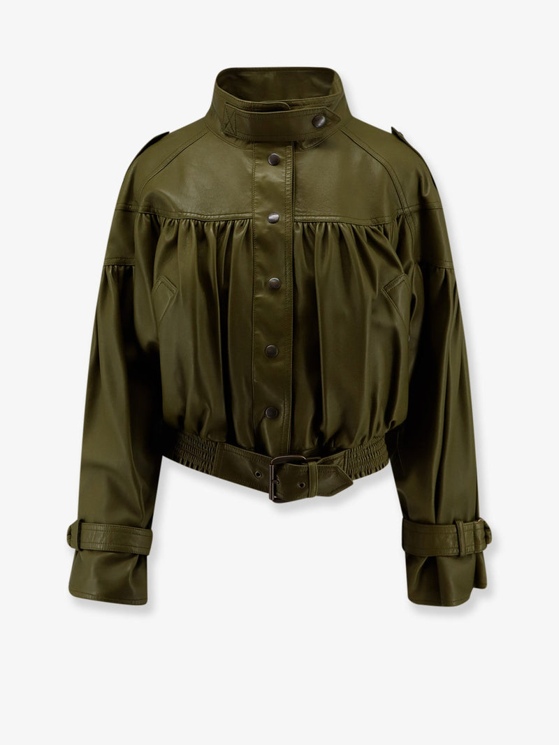 Chloe Chloe Crop Fit Leather Jacket Green - World Class Fashion
