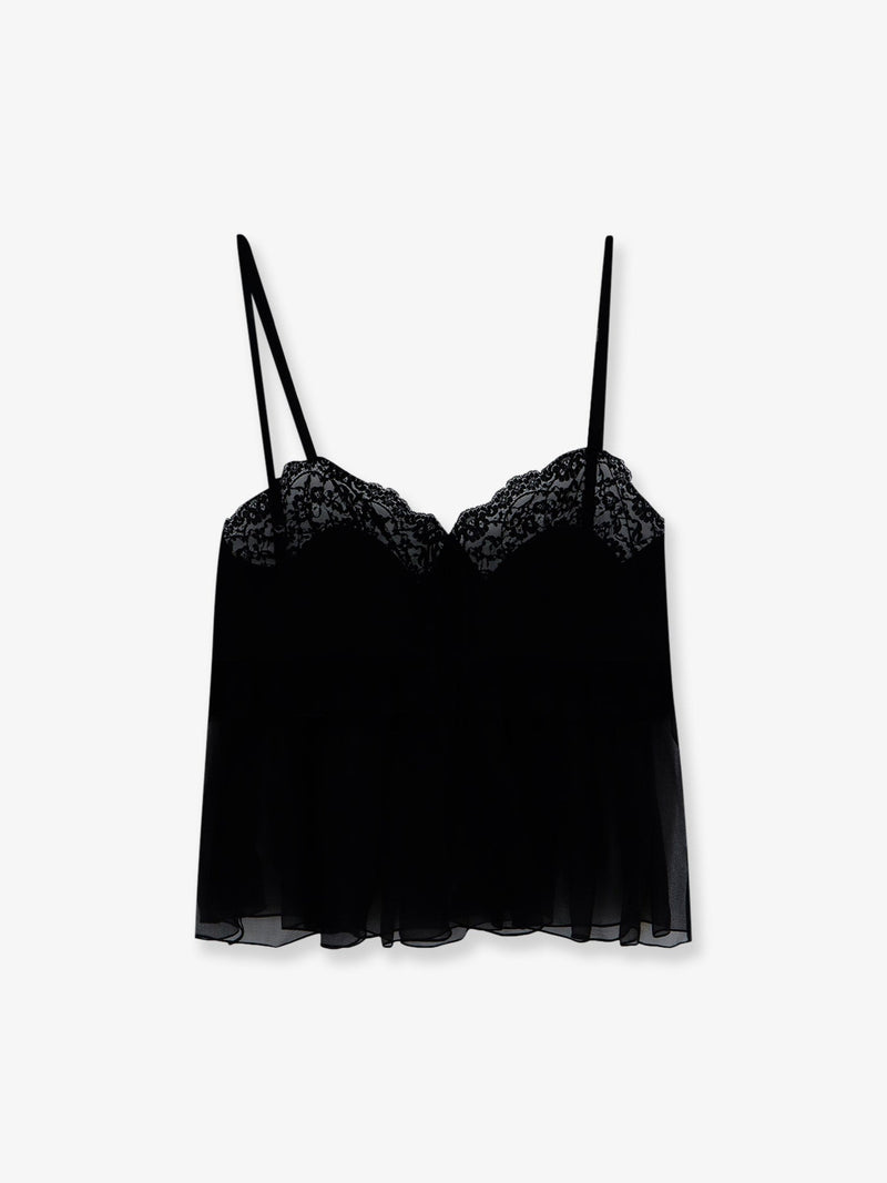 Chloe Chloe Silk Top with Lace Profiles Black - World Class Fashion