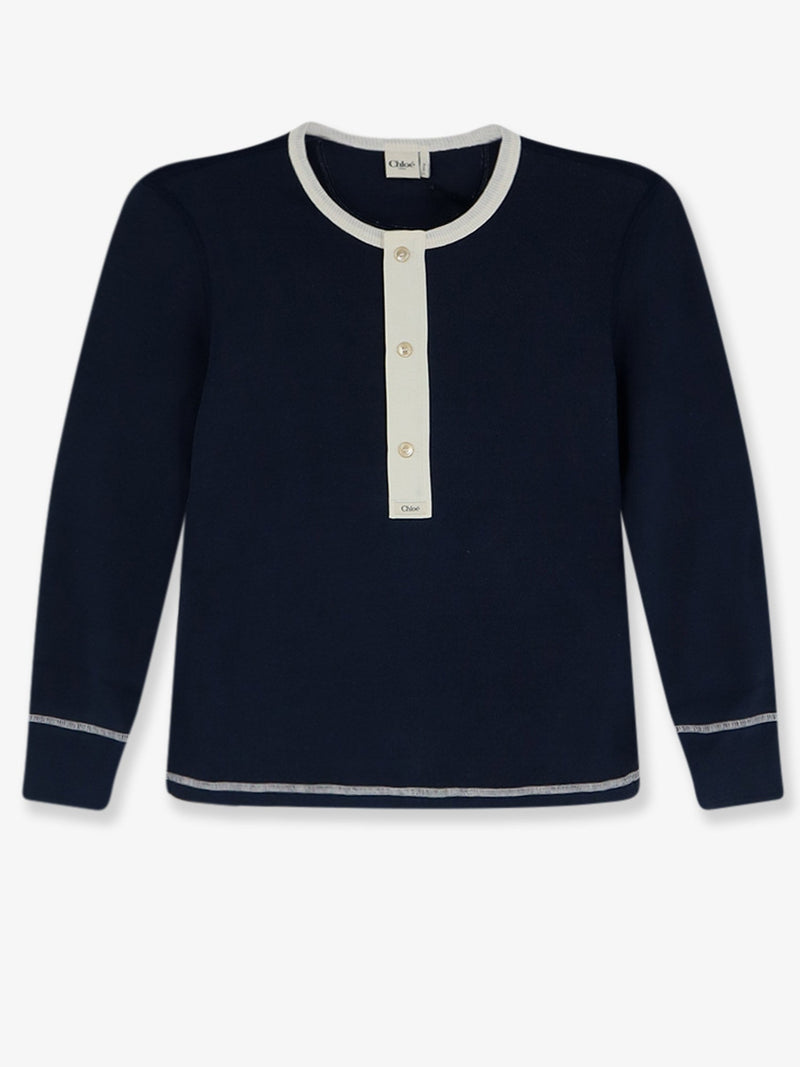 Chloe Chloe Cotton Sweater with Contrasting Inserts Blue - World Class Fashion