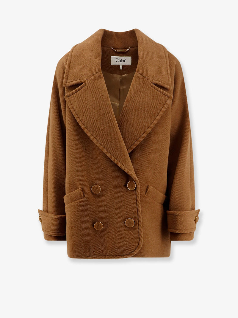 Chloe Chloe Short Wool Coat Brown Women - World Class Fashion