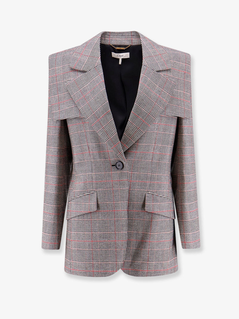 Chloe Chloe Prince of Wales Wool Blazer Grey - World Class Fashion