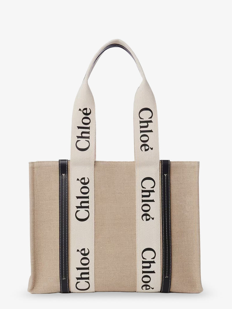 Chloe Chloe Woody Linen Shoulder Bag Beige - World Class Fashion