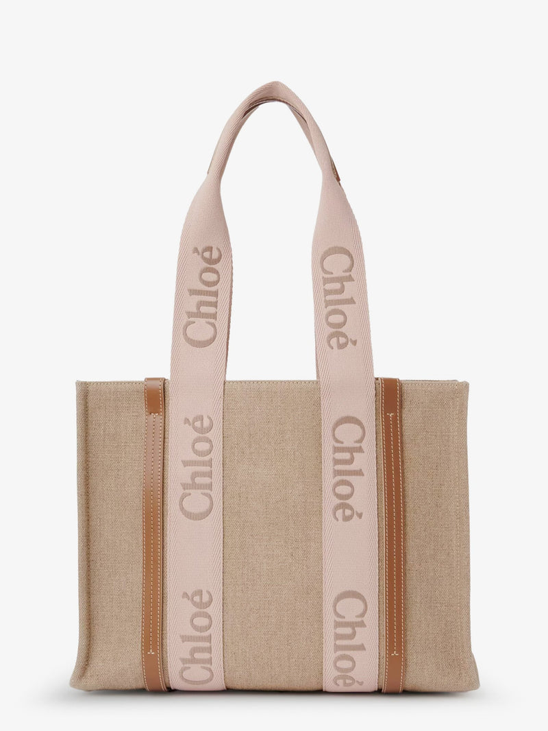 Chloe Chloe Woody Linen Shoulder Bag Beige - World Class Fashion