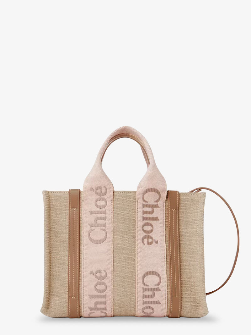 Chloe Chloe Woody Linen Canvas and Leather Crossbody Bag Beige - World Class Fashion