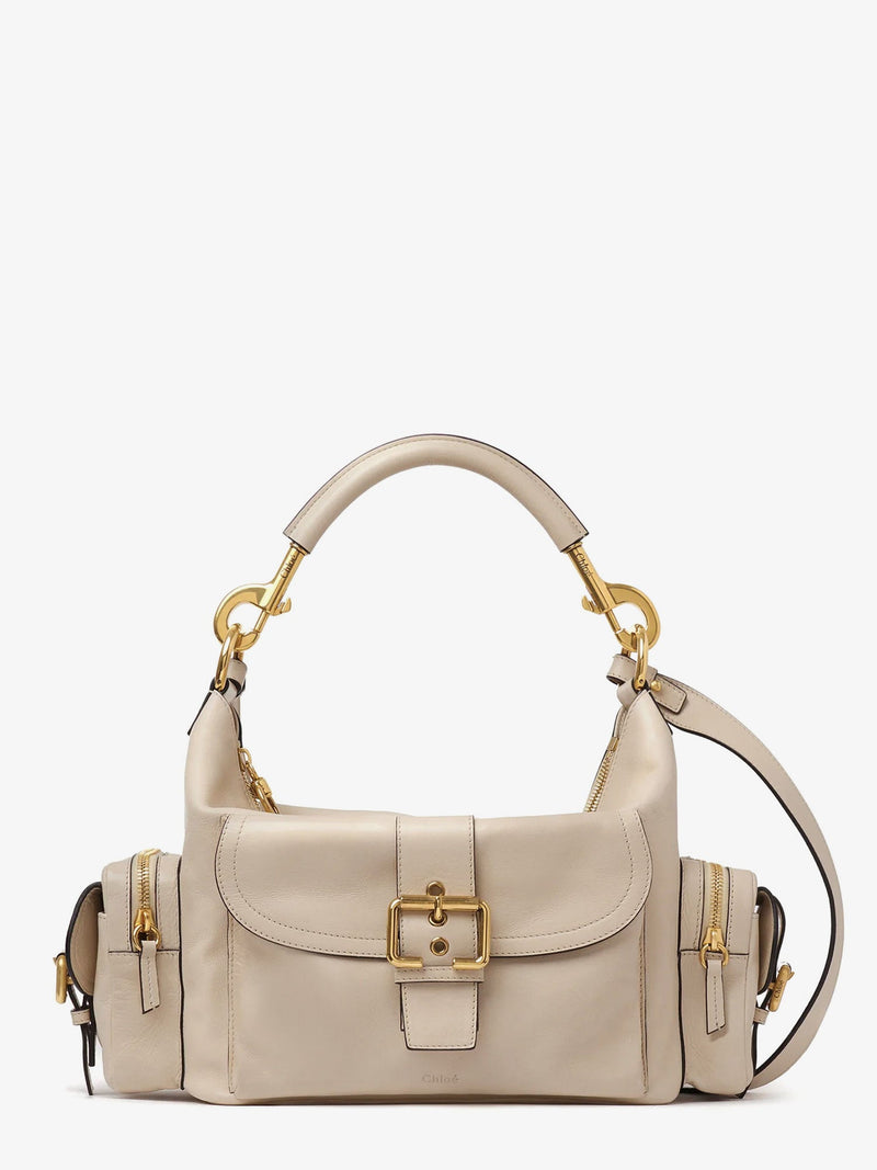 Chloe Chloe Medium Double Carry Leather Shoulder Bag Beige - World Class Fashion