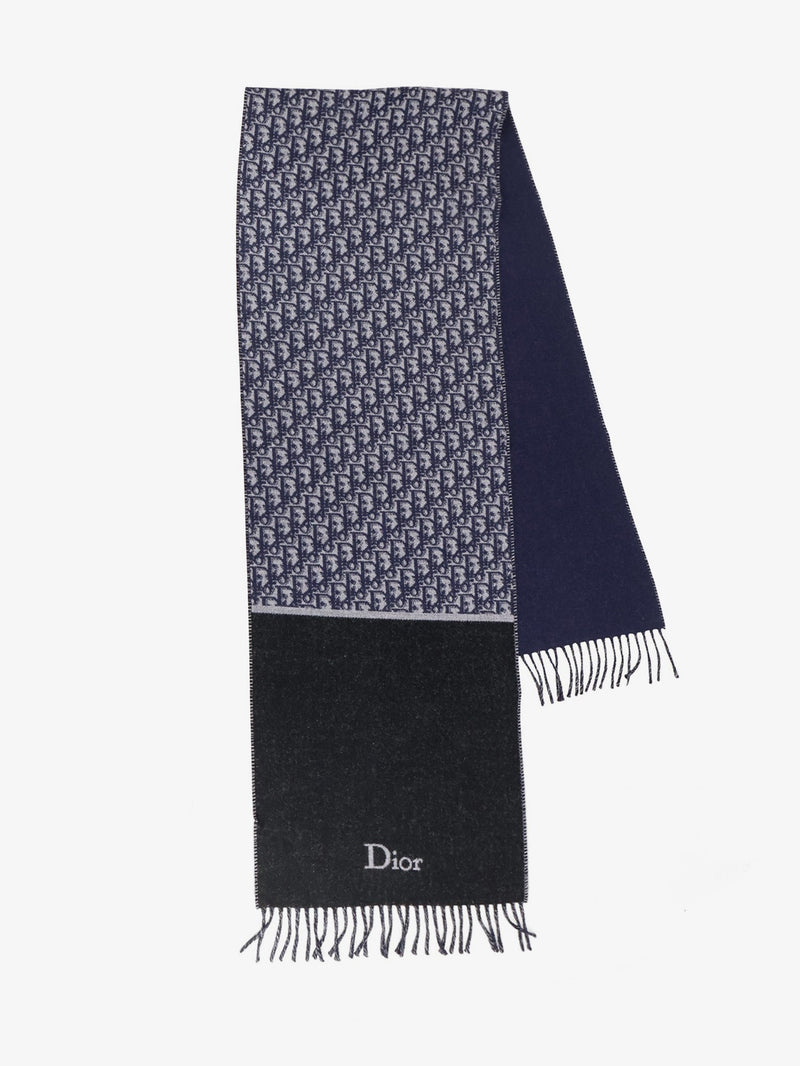 Dior Dior Oblique Pattern Wool Scarf Blue - World Class Fashion