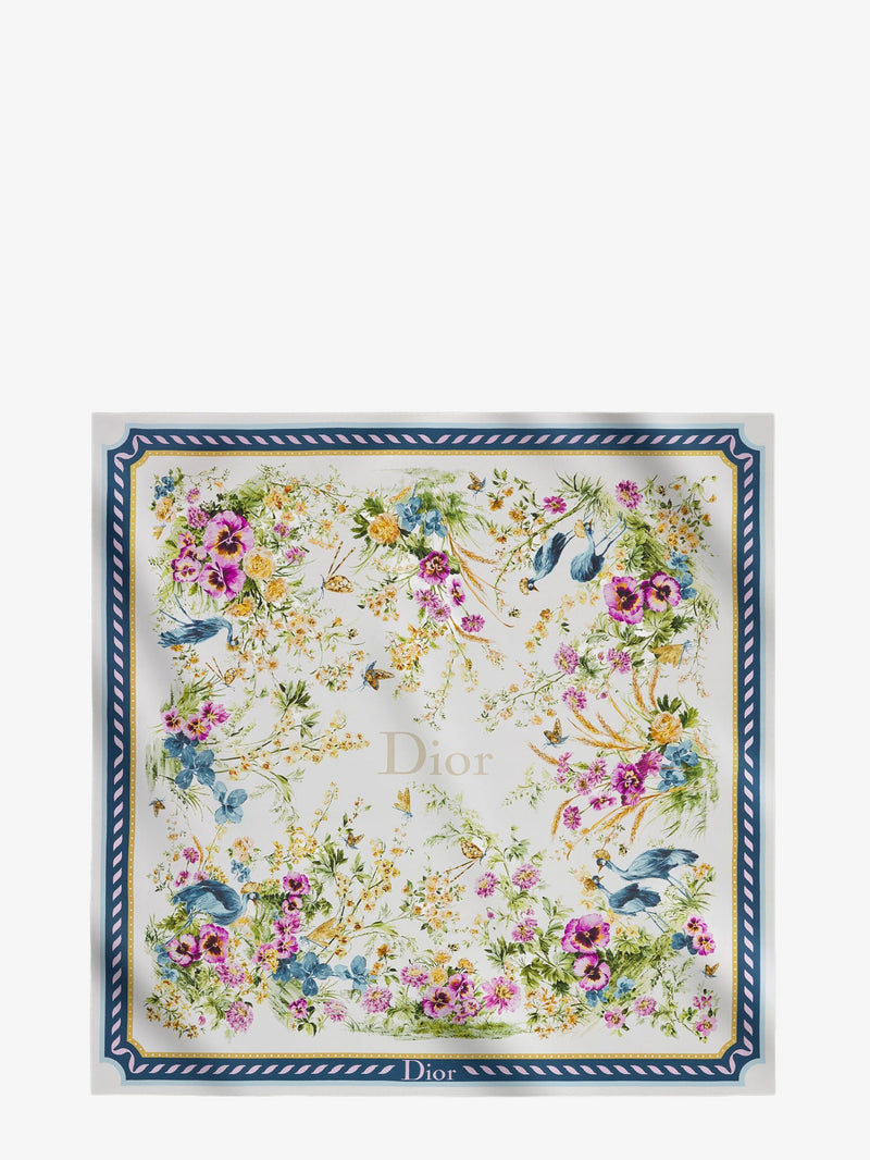 Dior Dior Toile De Jouy Floral Garden Dioriviera 90 Silk Foulard White - World Class Fashion
