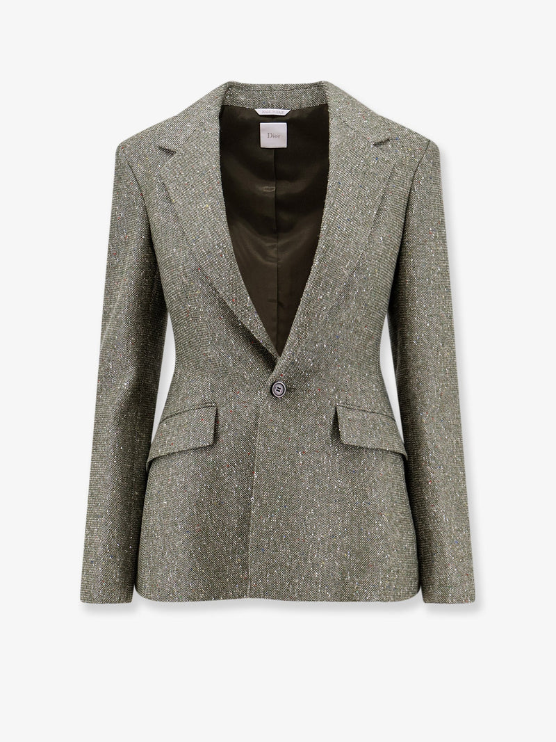Dior Dior Khaki Donegal Tweed Blazer with Sequins Embroidery - World Class Fashion