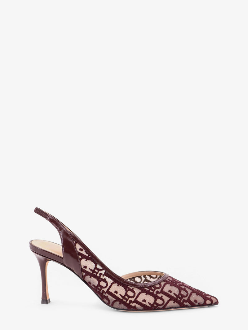 Dior Dior Adiorable Slingback Mesh Pumps Burgundy Embroidery - World Class Fashion