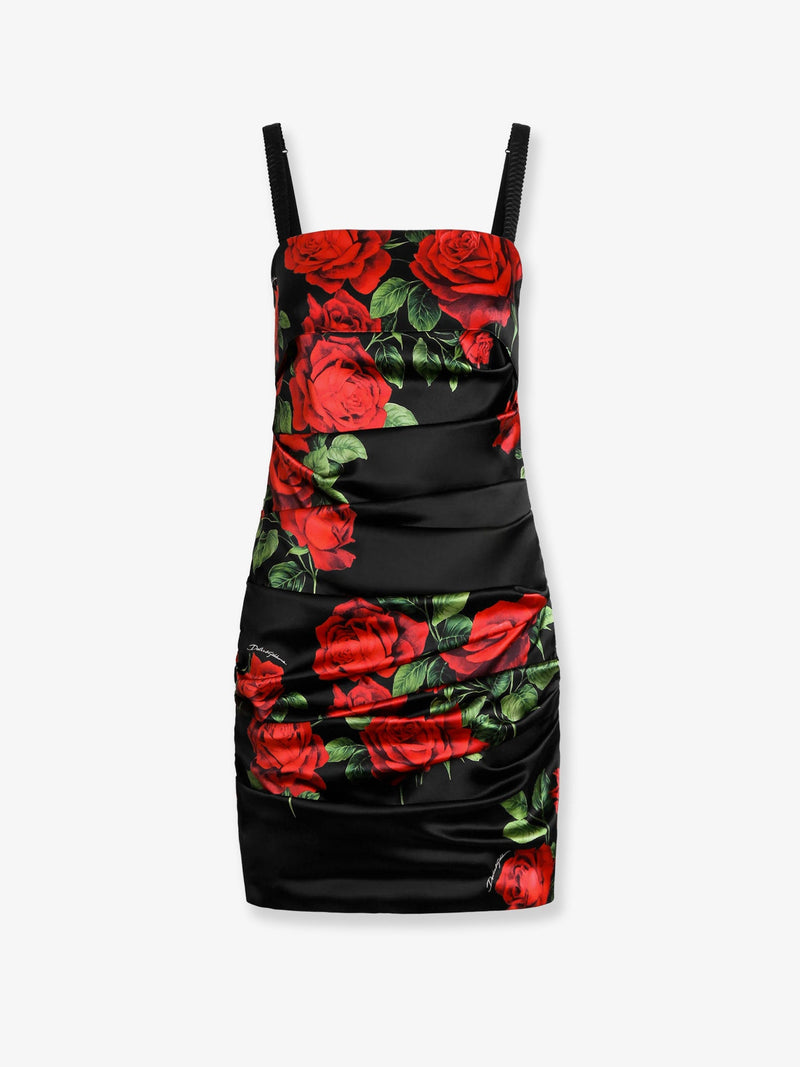 Dolce & Gabbana Dolce & Gabbana Short Satin Dress Rose Print Black - World Class Fashion