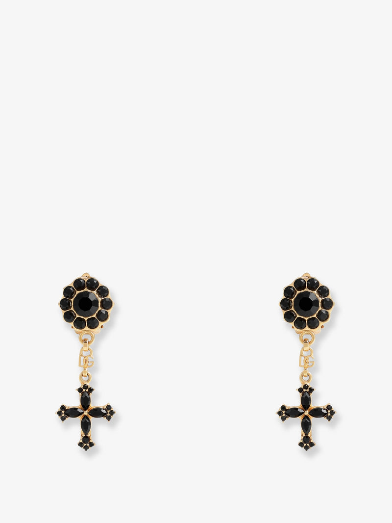 Dolce & Gabbana Dolce & Gabbana Brass Earrings with Rhinestones Black - World Class Fashion