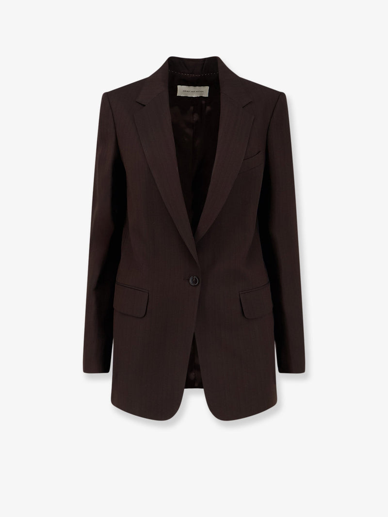 Dries Van Noten Dries Van Noten Voles Striped Viscose Blazer Brown - World Class Fashion
