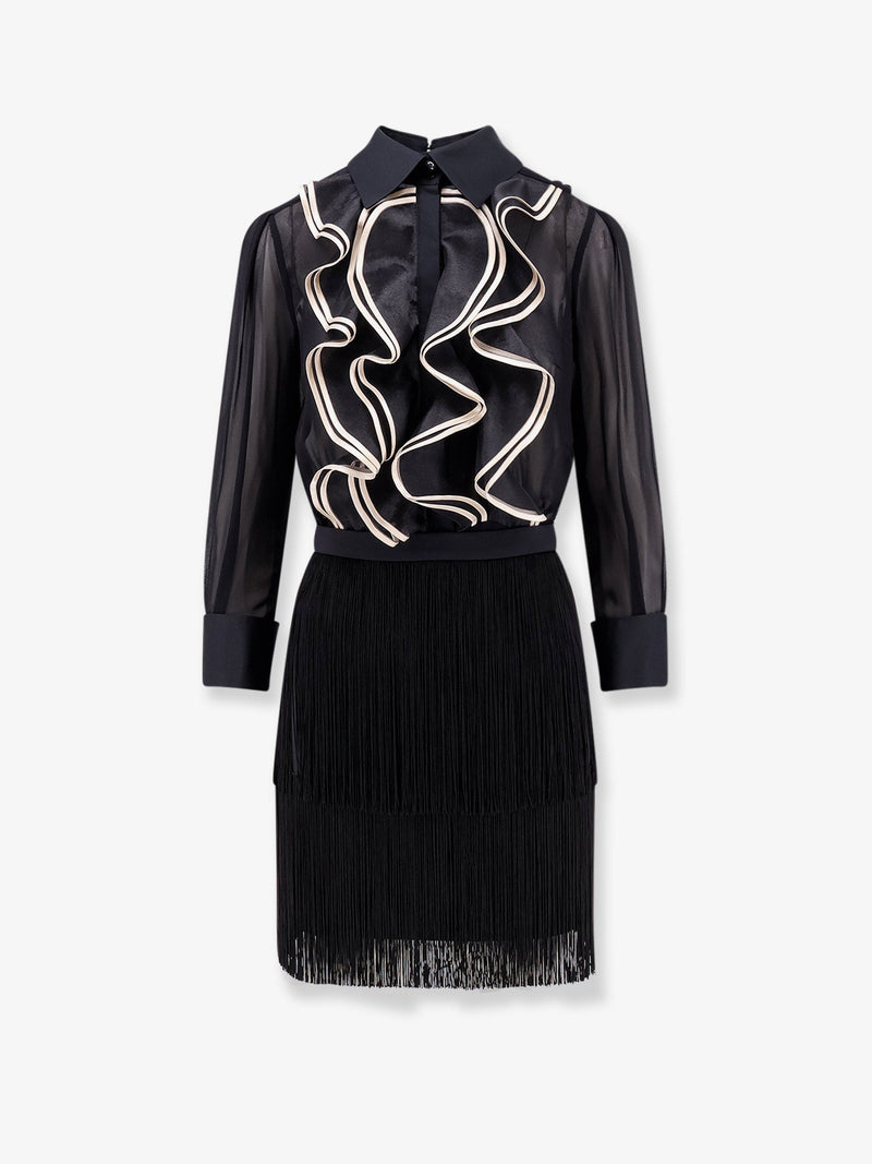 Elisabetta Franchi Elisabetta Franchi Viscose Dress with Ruffles Black - World Class Fashion