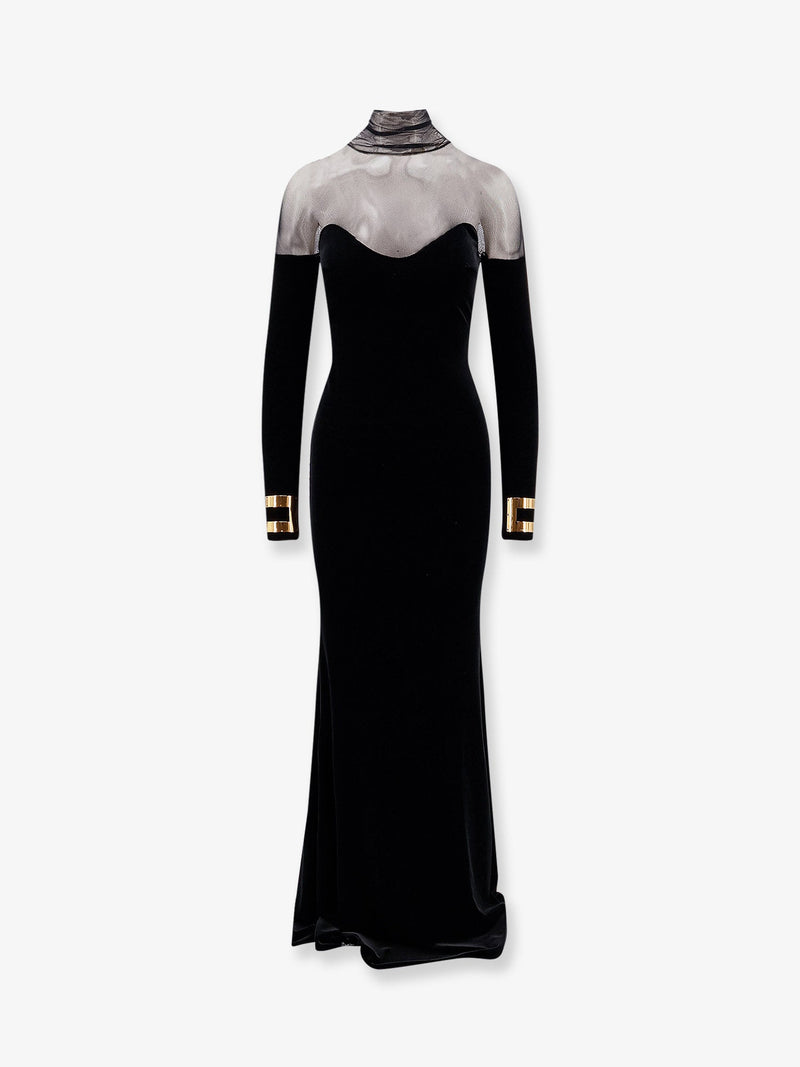 Elisabetta Franchi Elisabetta Franchi Red Carpet Velvet Long Dress Black - World Class Fashion